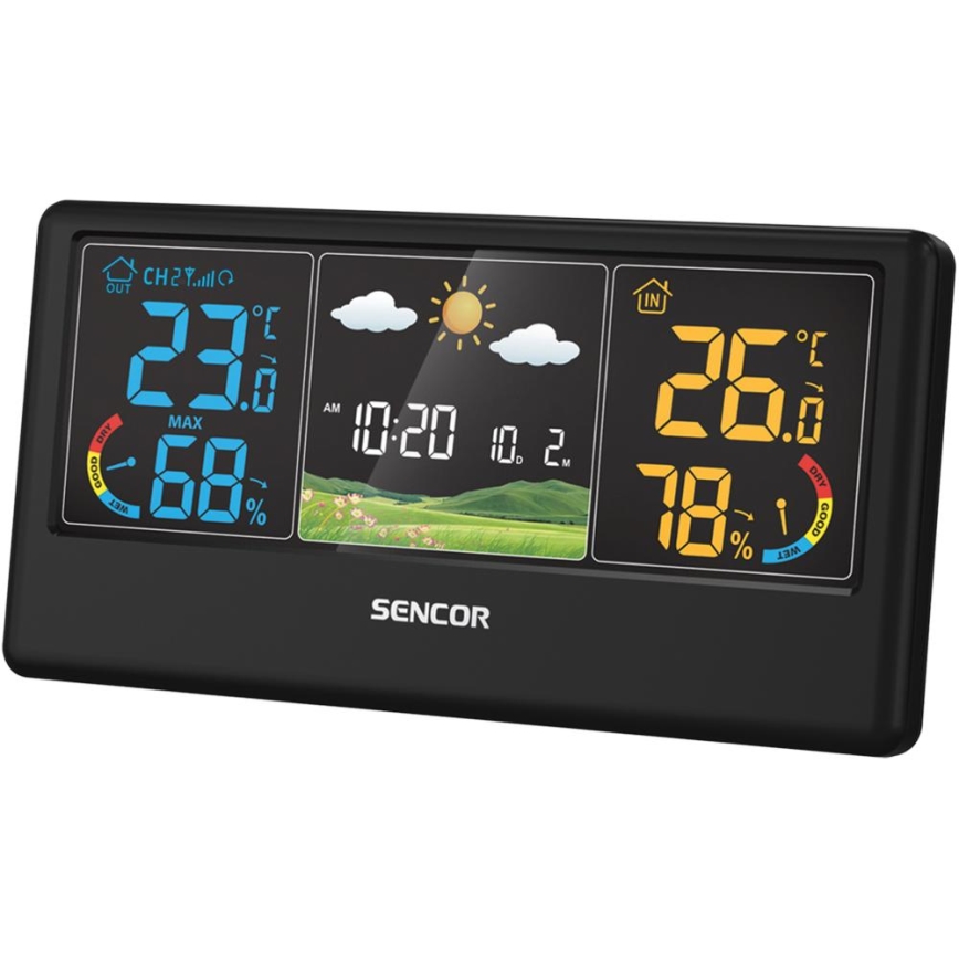 Sencor - Weather Station with Color LCD Display, 3xAAA + 2xAA, Black