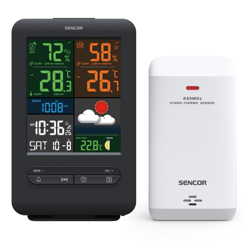 Sencor - Weather station with color LCD display 5V/1xCR2032 + 2xAA