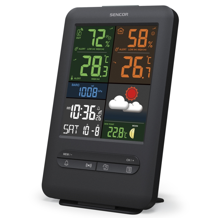 Sencor - Weather station with color LCD display 5V/1xCR2032 + 2xAA