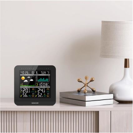 Sencor - Weather station with color LCD display and alarm clock 3xAAA + 2x AA black