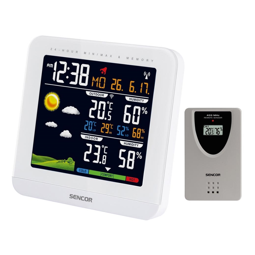 Sencor - Weather station with color LCD display and alarm clock 3xAAA + 2xAAA white