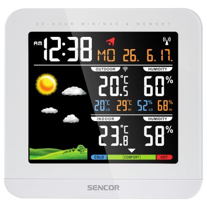 Sencor - Weather station with color LCD display and alarm clock 3xAAA + 2xAAA white