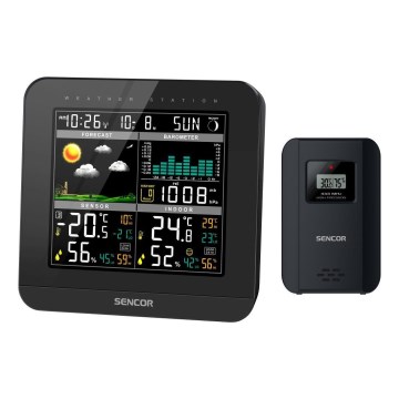 Sencor - Weather station with color LCD display and alarm clock 3xAAA black