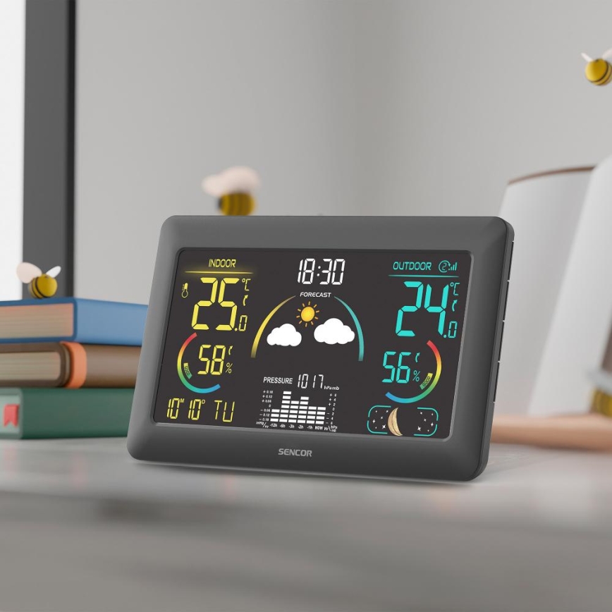 Sencor - Weather station with color LCD display and alarm clock 5V 3xAA + 2xAA