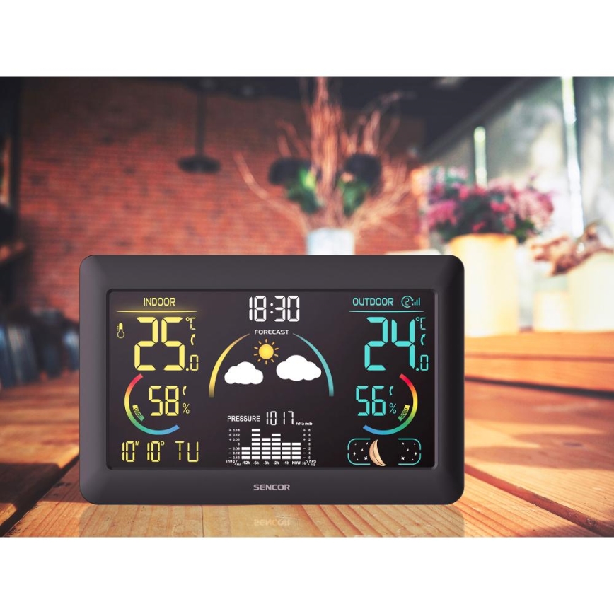 Sencor - Weather station with color LCD display and alarm clock 5V 3xAA + 2xAA