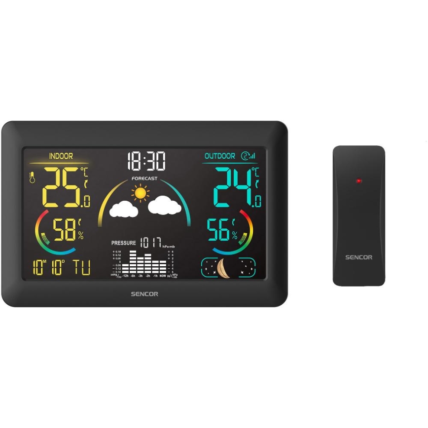 Sencor - Weather station with color LCD display and alarm clock 5V 3xAA + 2xAA