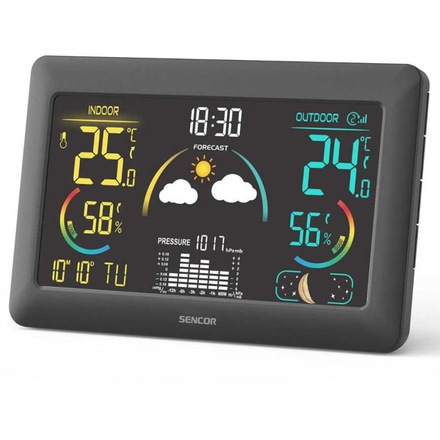 Sencor - Weather station with color LCD display and alarm clock 5V 3xAA + 2xAA