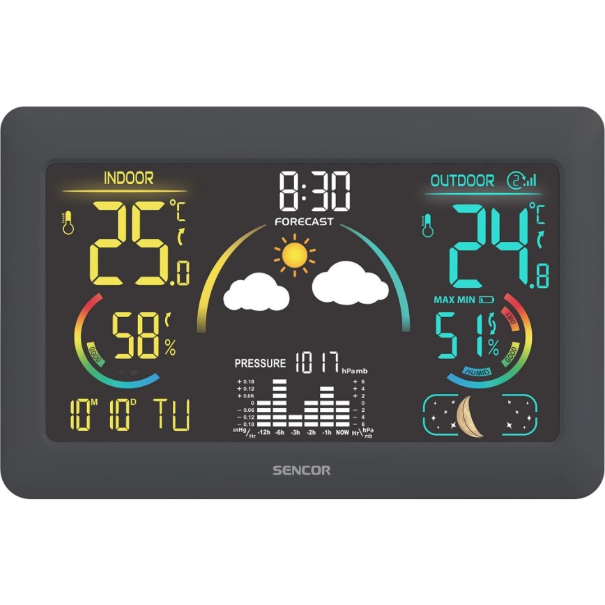 Sencor - Weather station with color LCD display and alarm clock 5V 3xAA + 2xAA