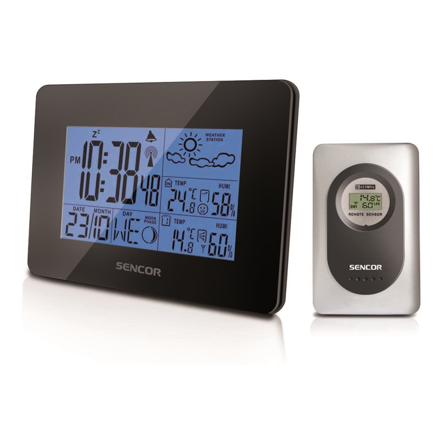 Sencor - Weather station with LCD display and alarm clock 3xAA + 2xAAA black