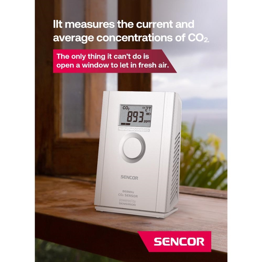 Sencor - Wireless carbon dioxide sensor 5V/3xAA 2000 mAh