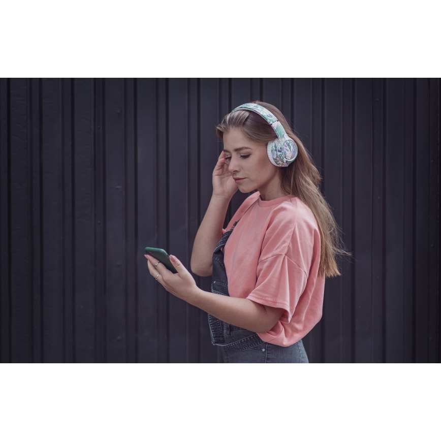 Sencor - Wireless headphones with a microphone 3,7V/400 mAh green/white