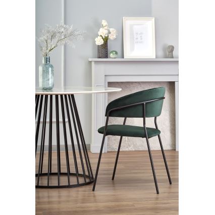 SEREIN Dining Table — White Marble Effect / Black