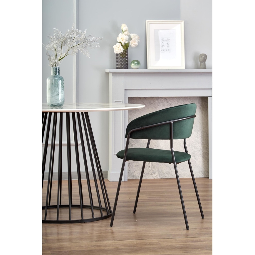 SEREIN Dining Table — White Marble Effect / Black