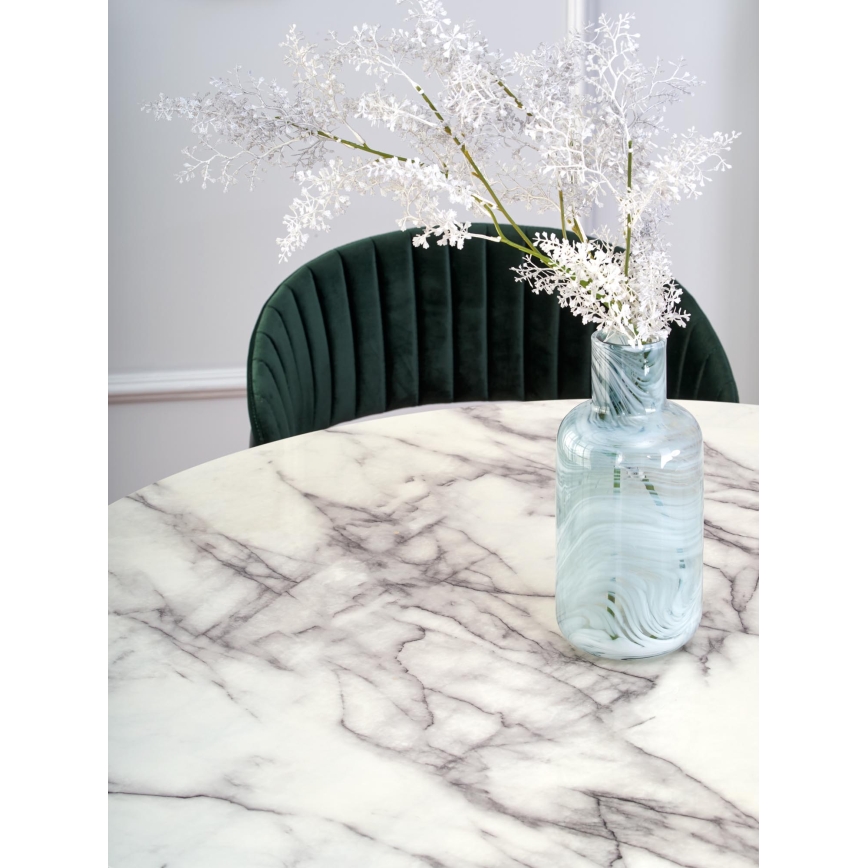 SEREIN Dining Table — White Marble Effect / Black