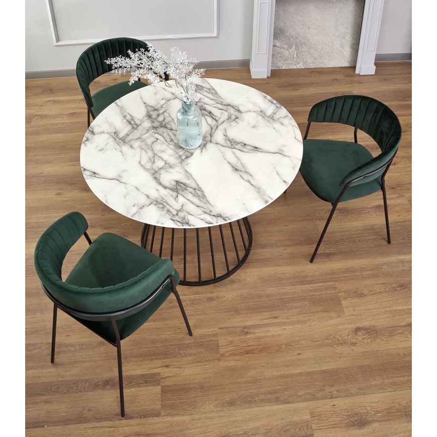 SEREIN Dining Table — White Marble Effect / Black