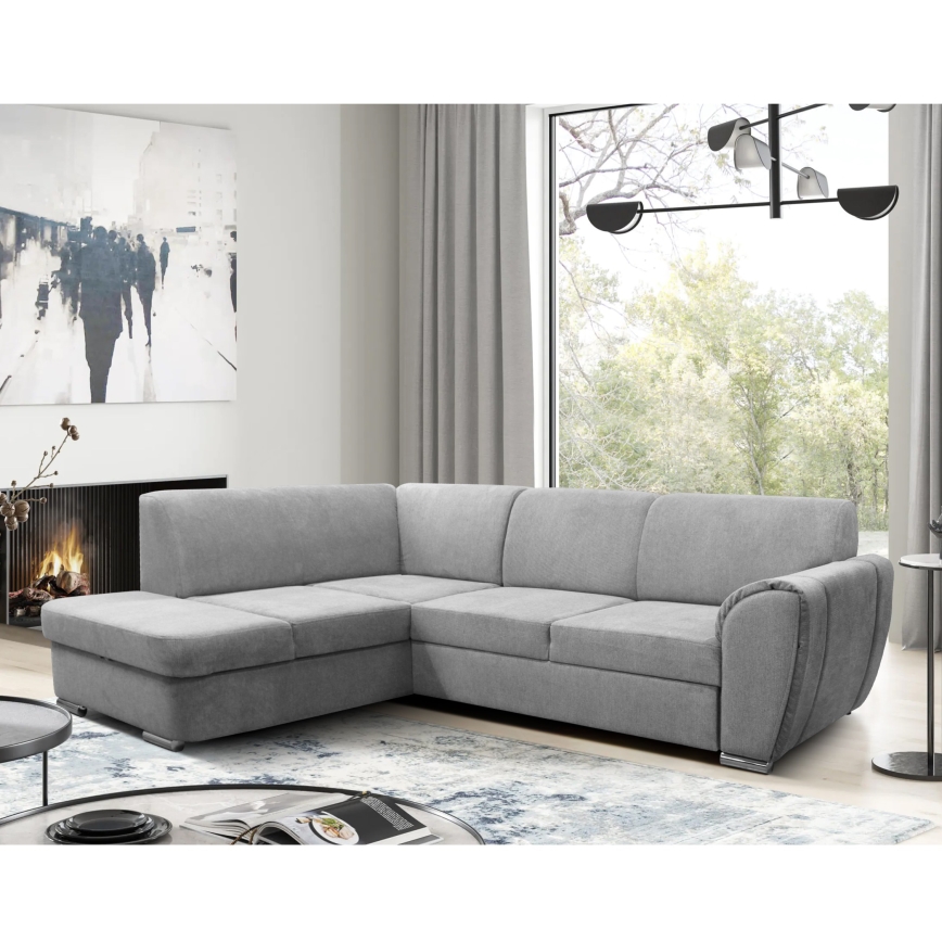 SERPA L-shaped left-hand corner sofa bed with storage, gray