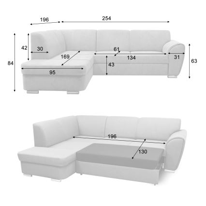 SERPA L-shaped left-hand corner sofa bed with storage, gray