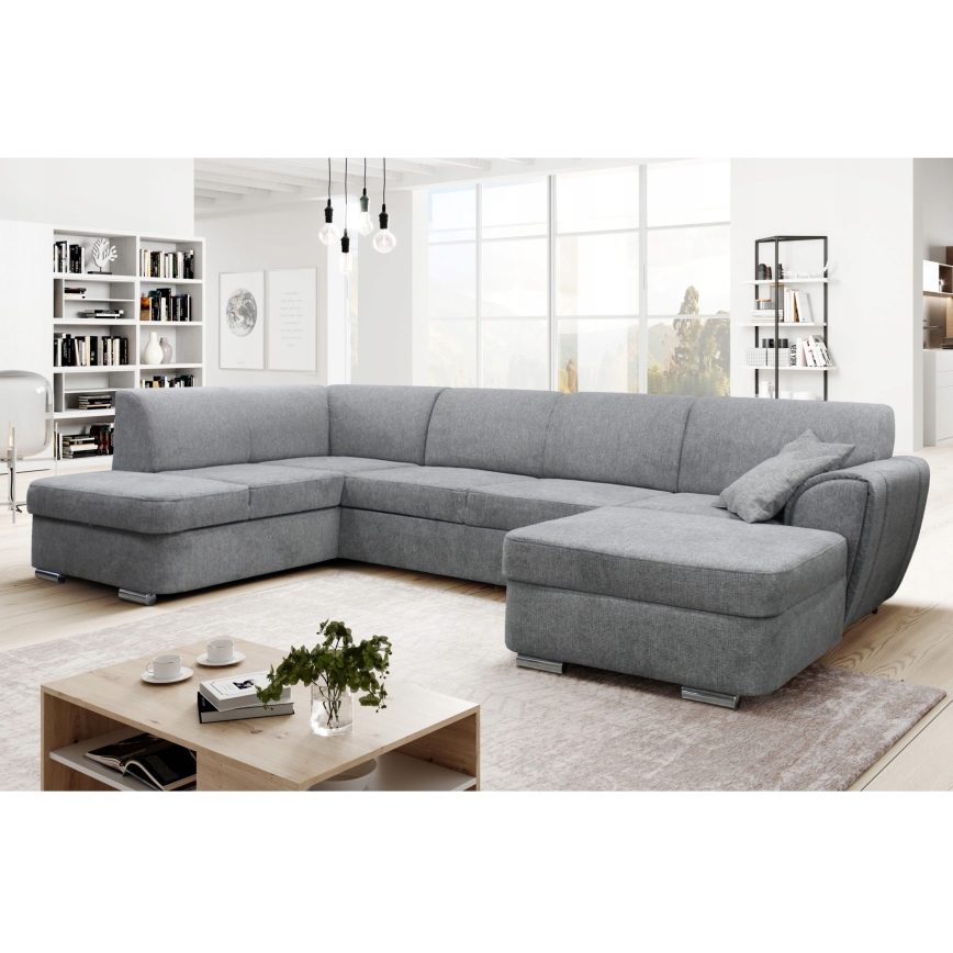 SERPA Left-Facing U-Shaped Corner Sofa Bed with Storage, Grey