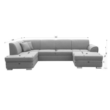 SERPA Left-Facing U-Shaped Corner Sofa Bed with Storage, Grey