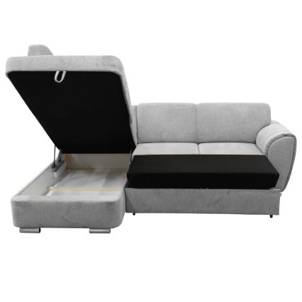 SERPA left-hand L-shaped corner sofa bed with storage, grey