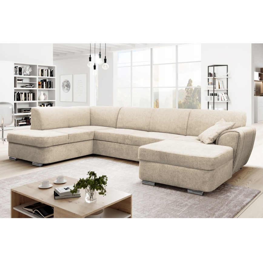 SERPA left U-shaped corner sofa bed with storage, beige