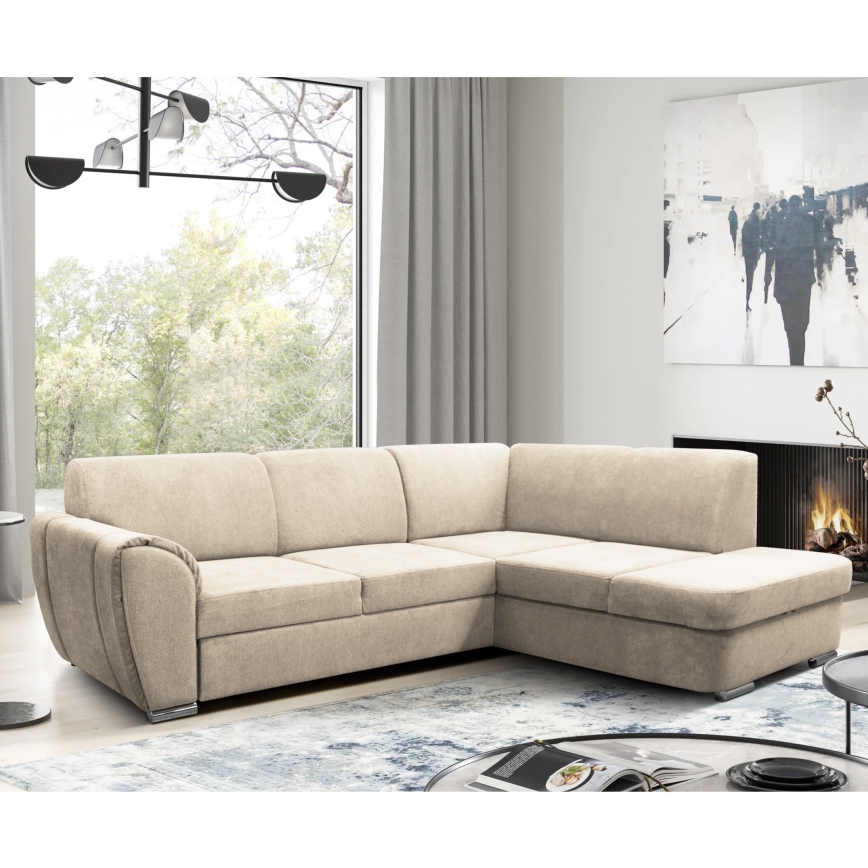 SERPA Right-Facing L-Shaped Corner Sofa Bed with Storage, Beige