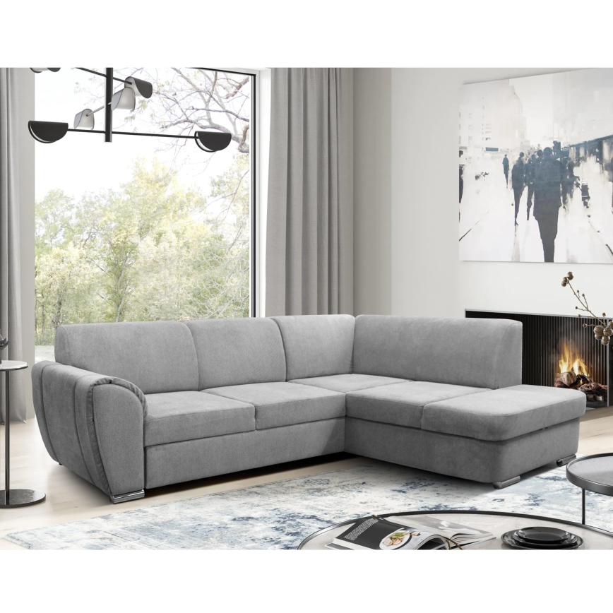 SERPA Right‑Hand L‑Shaped Corner Sofa Bed with Storage — Grey