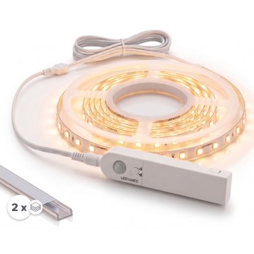 SET 1x FLEX LED strip with motion sensor, 3.6 W, battery-powered (4xAA), 2 m + 2x recessed mounting profiles 1 m, silver/white