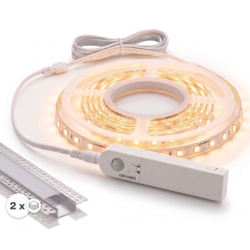 SET 1x FLEX LED strip with motion sensor LED/3.6W/4xAA 2 m + 2x recessed profiles 1 m silver/white