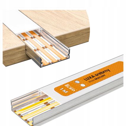 SET 1x LED strip with motion sensor FLEX LED/3.6W/4xAA 2 m + 2x recessed profile 1 m silver/white