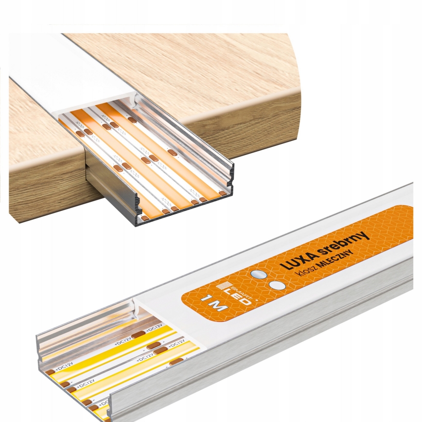 SET 1x LED strip with motion sensor FLEX LED/3.6W/4xAA 2 m + 2x recessed profile 1 m silver/white
