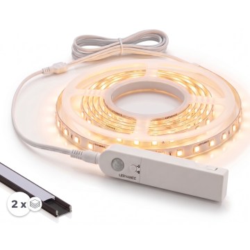 SET 1x LED strip with motion sensor FLEX LED/3.6W/4xAA 2 m + 2x recessed profile 1 m black/white