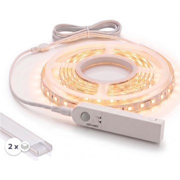 SET 1x LED strip with motion sensor FLEX LED/3.6W/4xAA 2 m + 2x recessed profile 1 m silver/white