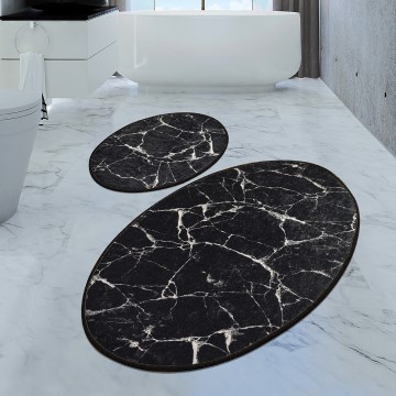 SET 2x Bathroom mat MARBLE 50x60/60x100 cm black
