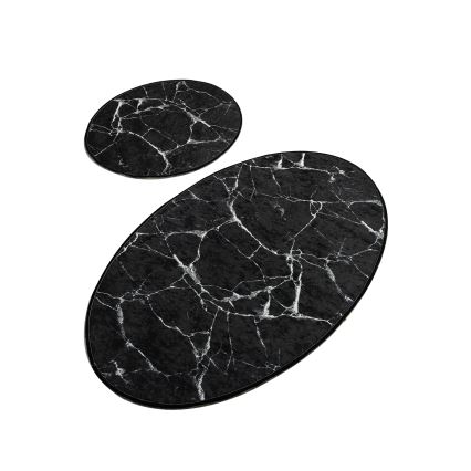 SET 2x Bathroom mat MARBLE 50x60/60x100 cm black