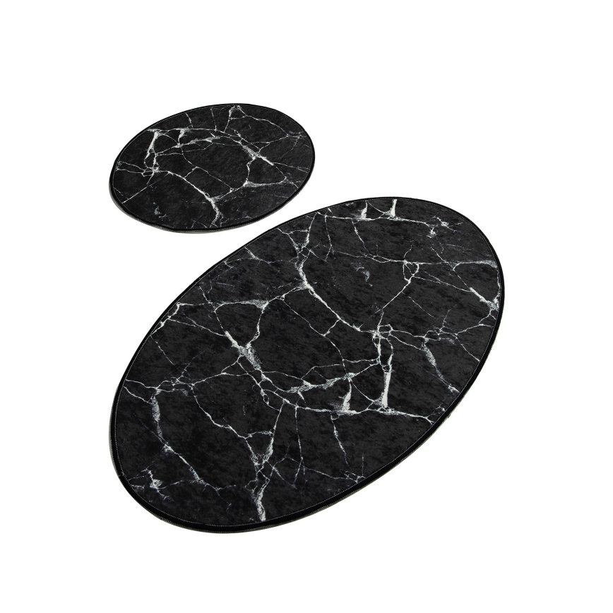SET 2x Bathroom mat MARBLE 50x60/60x100 cm black