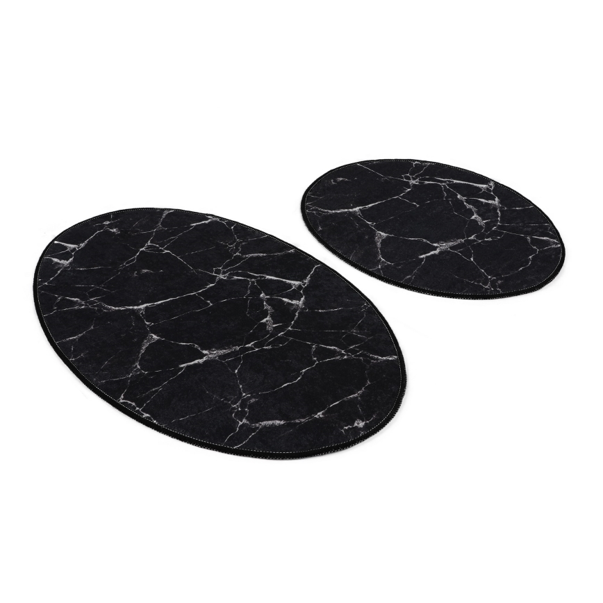 SET 2x Bathroom mat MARBLE 50x60/60x100 cm black