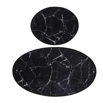 SET 2x Bathroom mat MARBLE 50x60/60x100 cm black