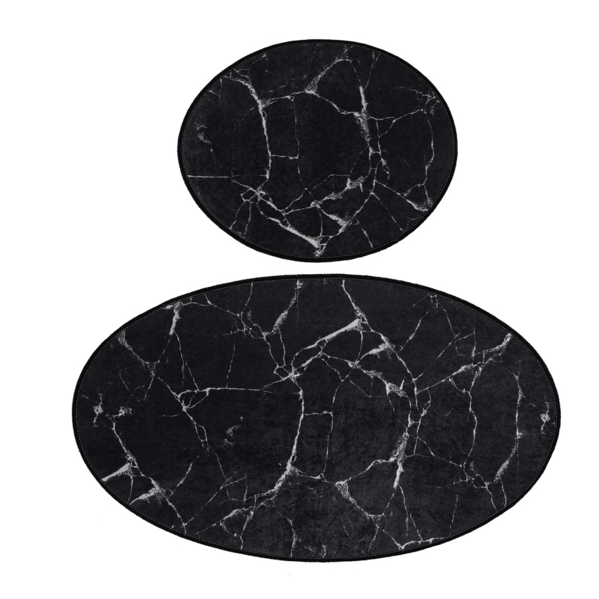 SET 2x Bathroom mat MARBLE 50x60/60x100 cm black