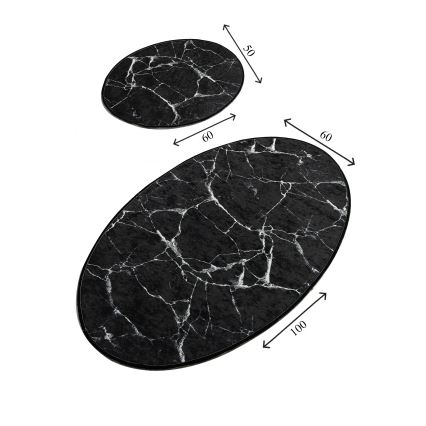SET 2x Bathroom mat MARBLE 50x60/60x100 cm black