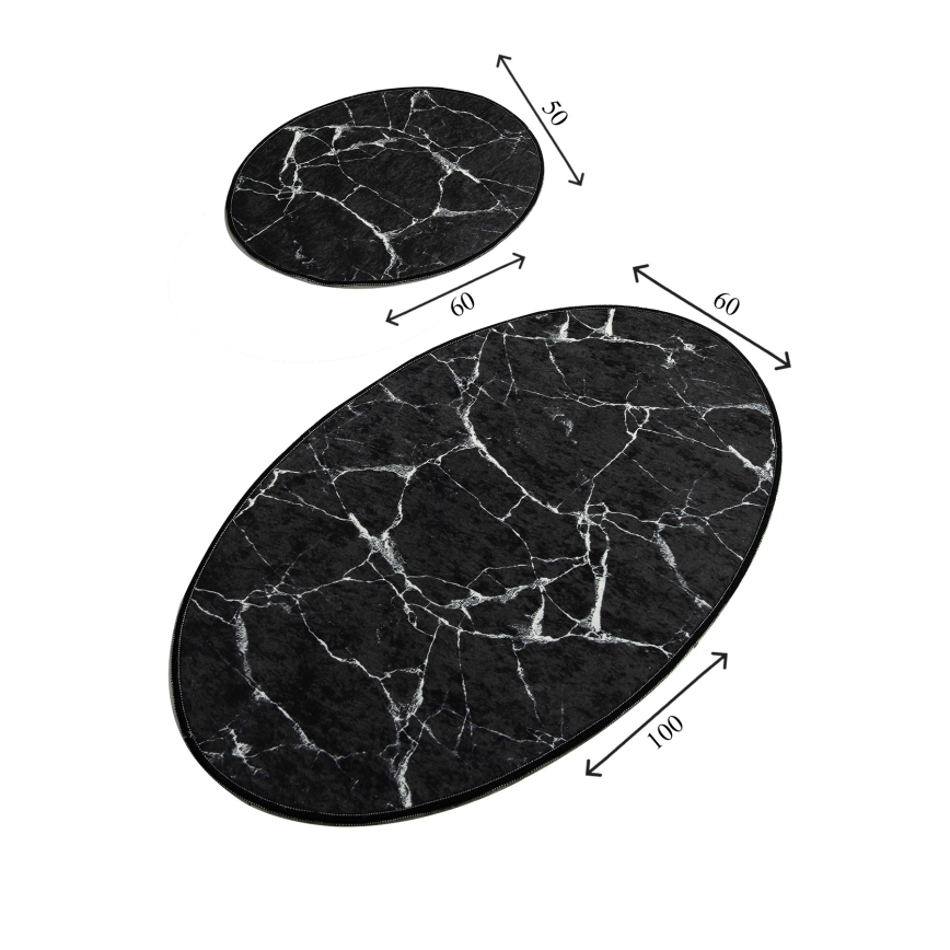 SET 2x Bathroom mat MARBLE 50x60/60x100 cm black