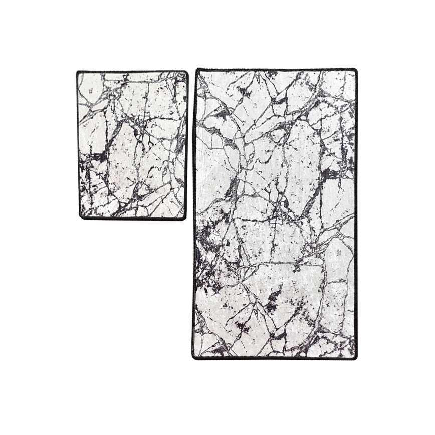SET 2x Bathroom mat MARBLE 60/100 cm white/black