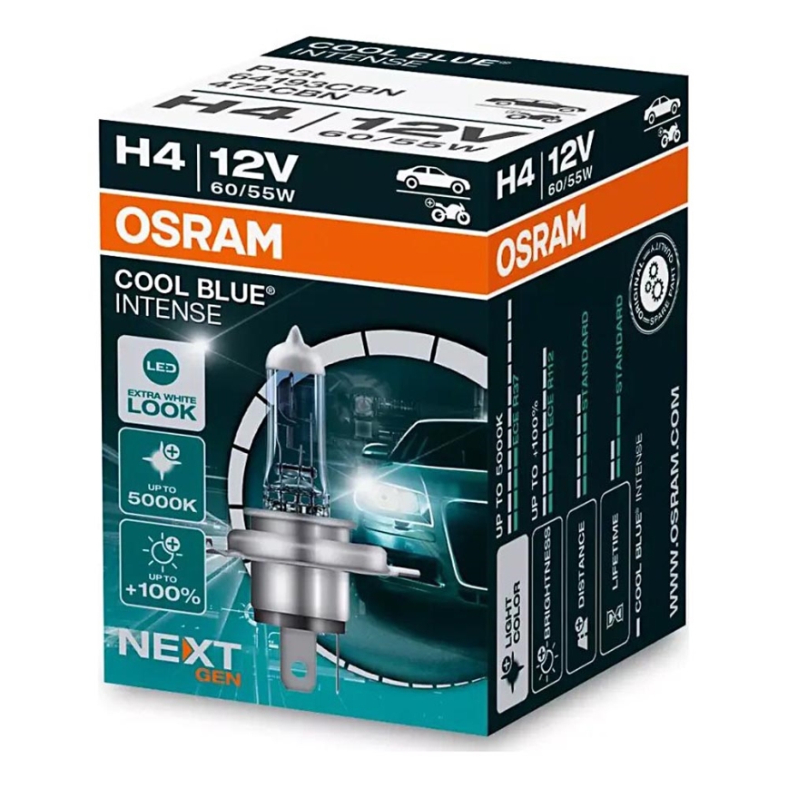 SET 2x Car bulb COOL BLUE H4 P43t/60/55W/12V 5000K - Osram