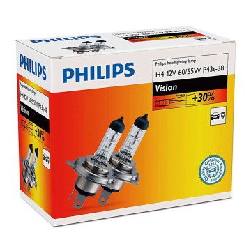 SET 2x Car bulb Philips VISION 12342PRC2 H4 P43t-38/60W/55W/12V 3200K
