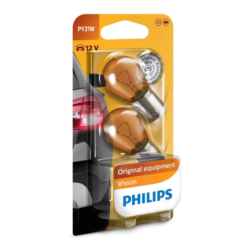 SET 2x Carbulb Philips VISION 12496NAB2 PY21W BAU15s/21W/12V