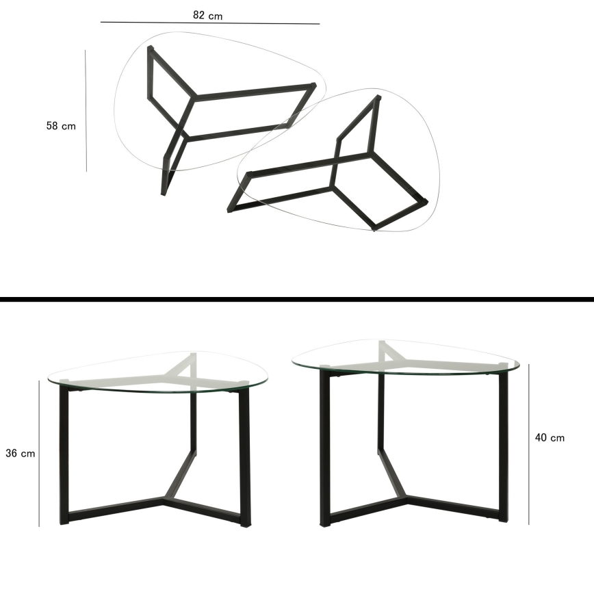 SET 2x Coffee table BELLISIMO black/clear