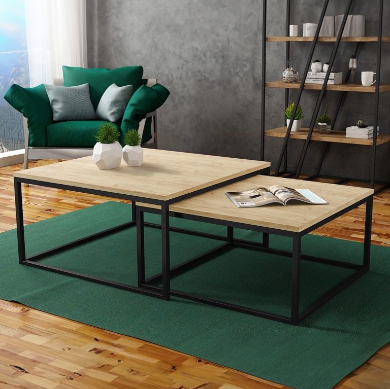 SET 2x Coffee table DUAL golden oak/black