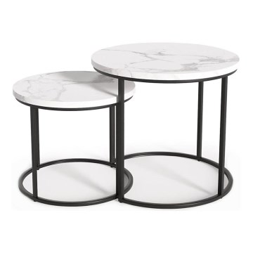 SET 2x Coffee table OREO d. 43/53 cm black/marble decor