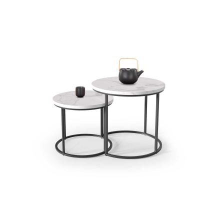 SET 2x Coffee table OREO d. 43/53 cm black/marble decor