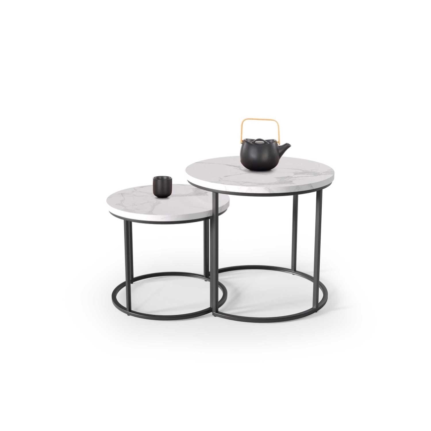 SET 2x Coffee table OREO d. 43/53 cm black/marble decor